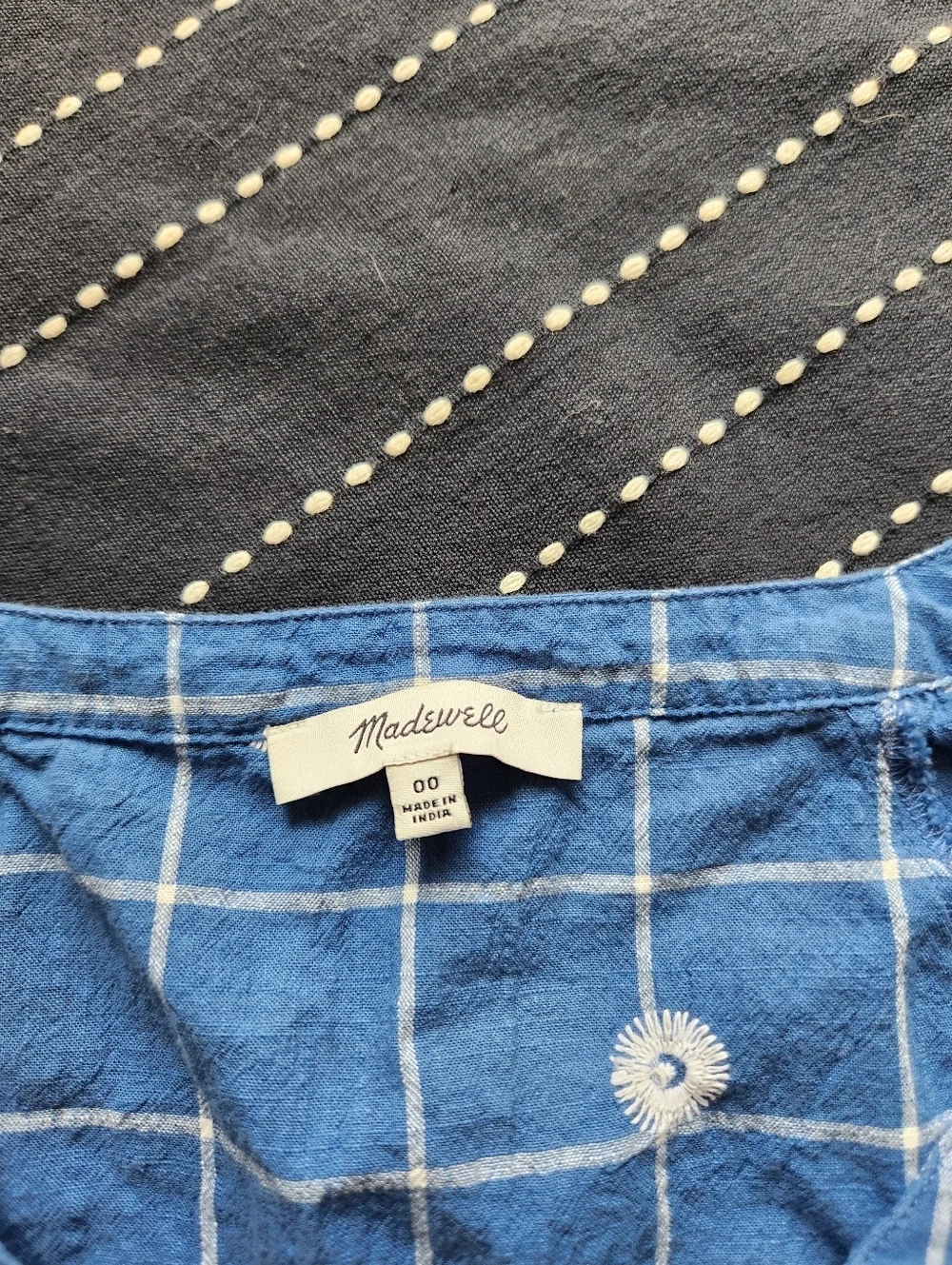 Madewell Embroidered Puff Sleeve Crop Top In Windowpane Blue Size 00